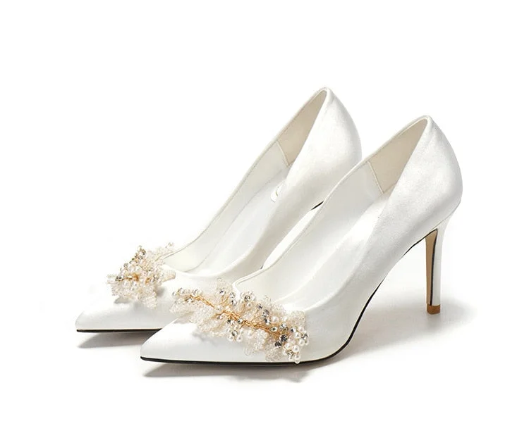French Wedding Shoes 2022 Pearl Dress Bridesmaid Bride Shoes Master Wedding Shoes White High Heels Pumps Shoes Stripper Heels