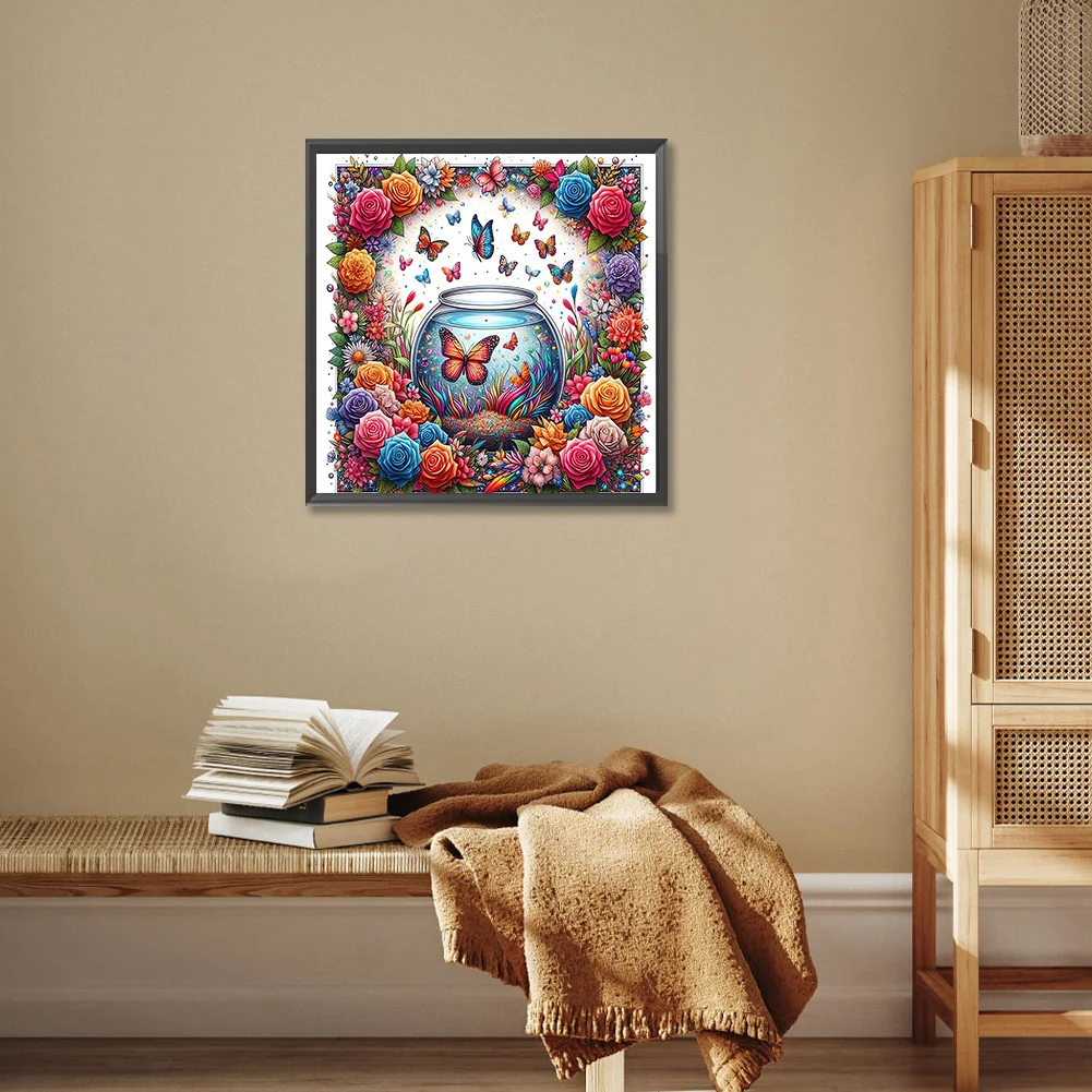 Diamond Painting - Full Round Drill - Flower Butterfly(Canvas|30*30cm)