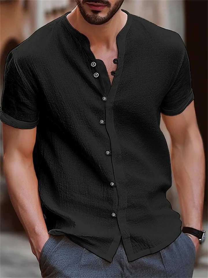 Hawaii New Fashion Men's Retro Buttons Cotton Linen Casual Short Sleeve Shirt-Cosfine