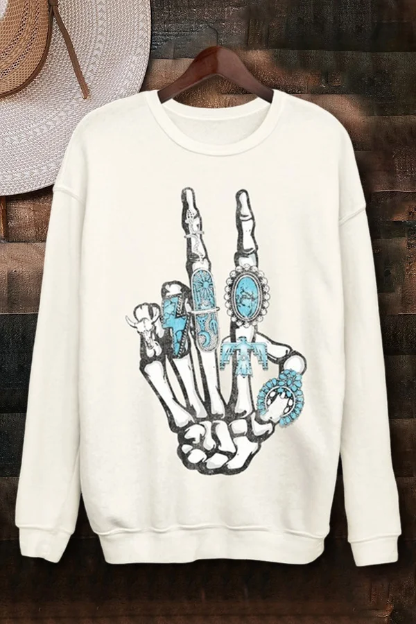 Vintage Washed Turquoise Finger Print Sweatshirt