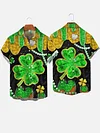 St. Patrick's Day Shine Four Leaf Clover Printing Men's Short Sleeve Shirt