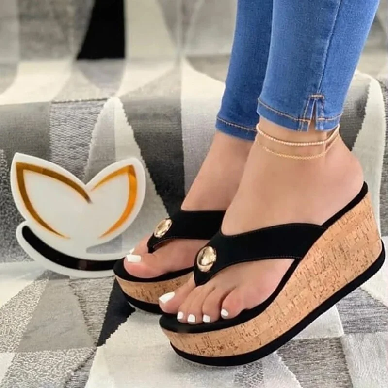 Qengg Sandals Women Wedges Shoes Platform Summer Casual Solid Women Girls Wedges Shoes Slip-On Girls Plus Size Flip Flops