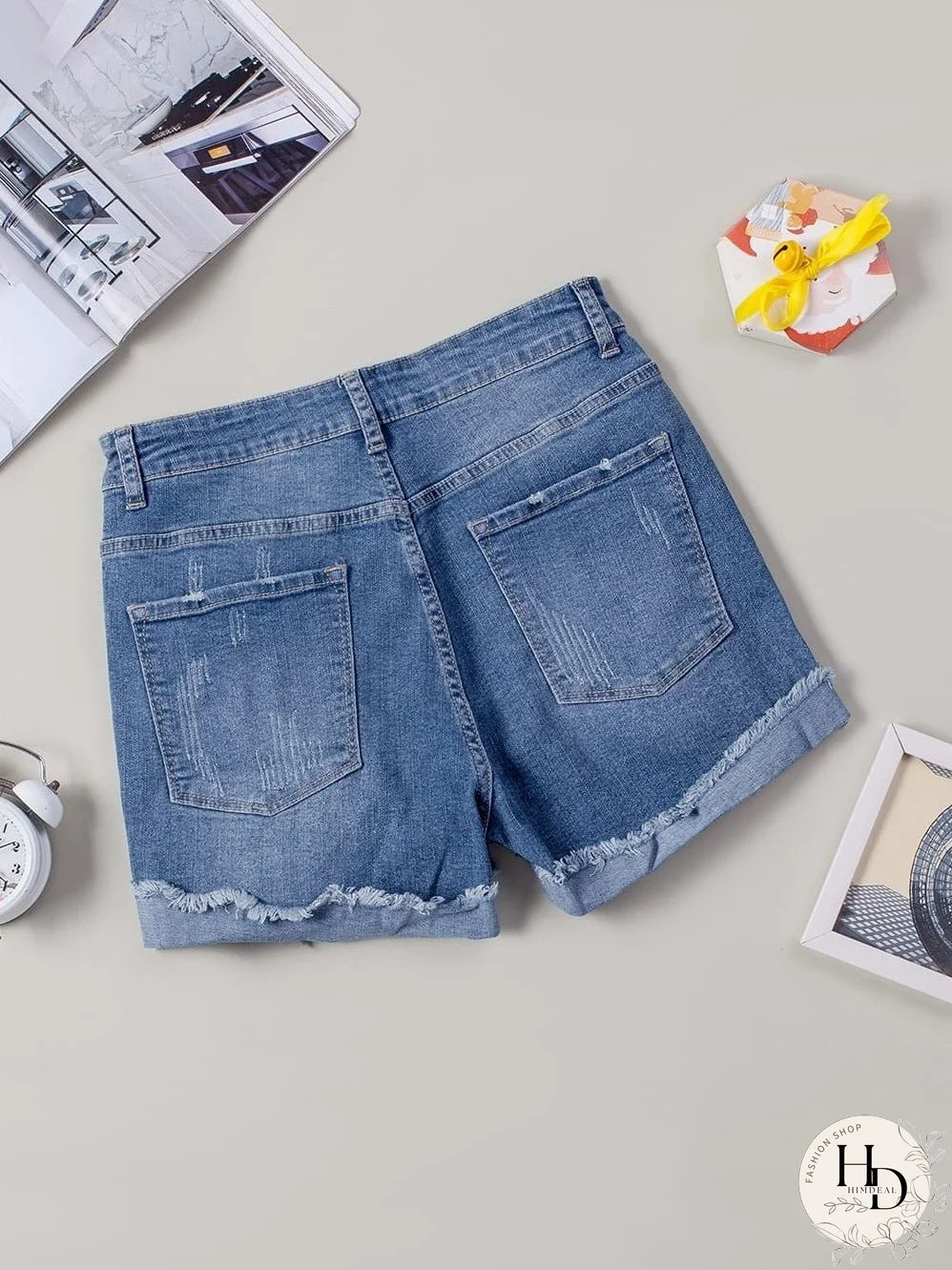 Stylish Distressed Denim Shorts with Floral Applique