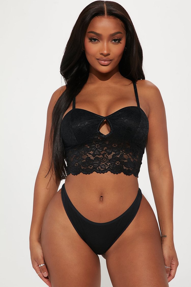 Key To My Heart Lace Bralette - Black