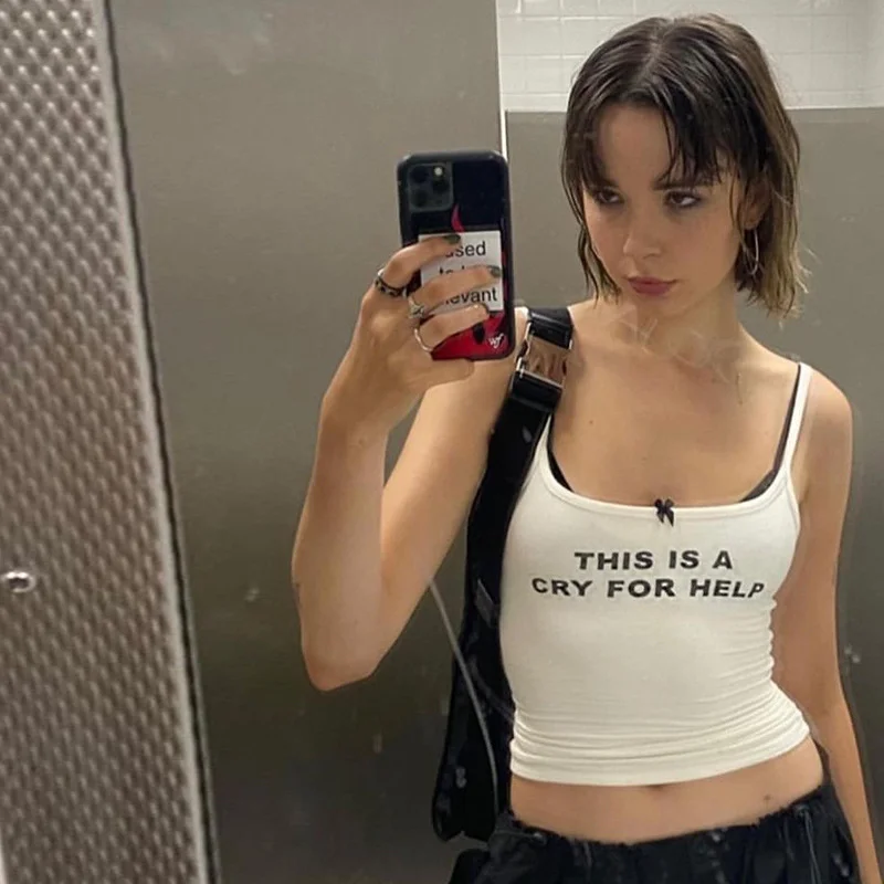 Churchf Spring 2024 New Fashion Babes Casual Blouse Knitted Sling Belt Short Umbilly Inside Vest Direct Sales