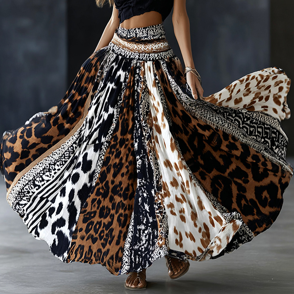Comstylish Vintage Leopard And Animal Patchwork Art Skirt