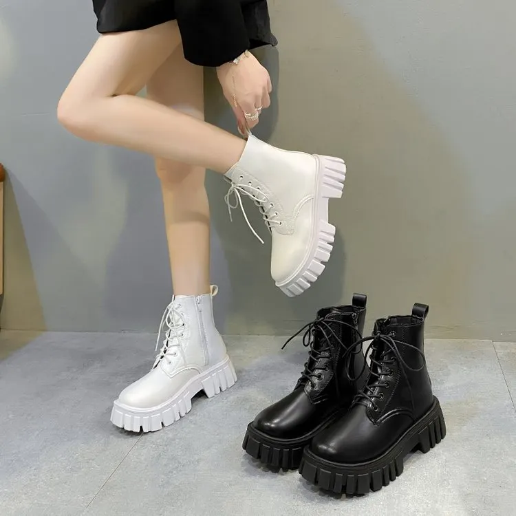 Yyvonne New Spring And Autumn Small Martin Boots Women In The Wind Boots With Round Head Thick Background Boots Single Boots