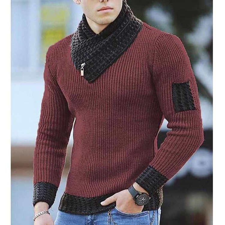 Men Gentlemen Knit Turtleneck Sweater Ethnic Style Pullover