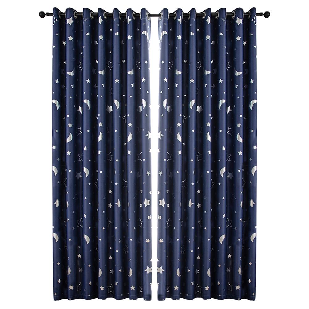 

Star Moon Print Bedroom Blackout Curtains Shading Window Blinds (Navy Blue, 501 Original