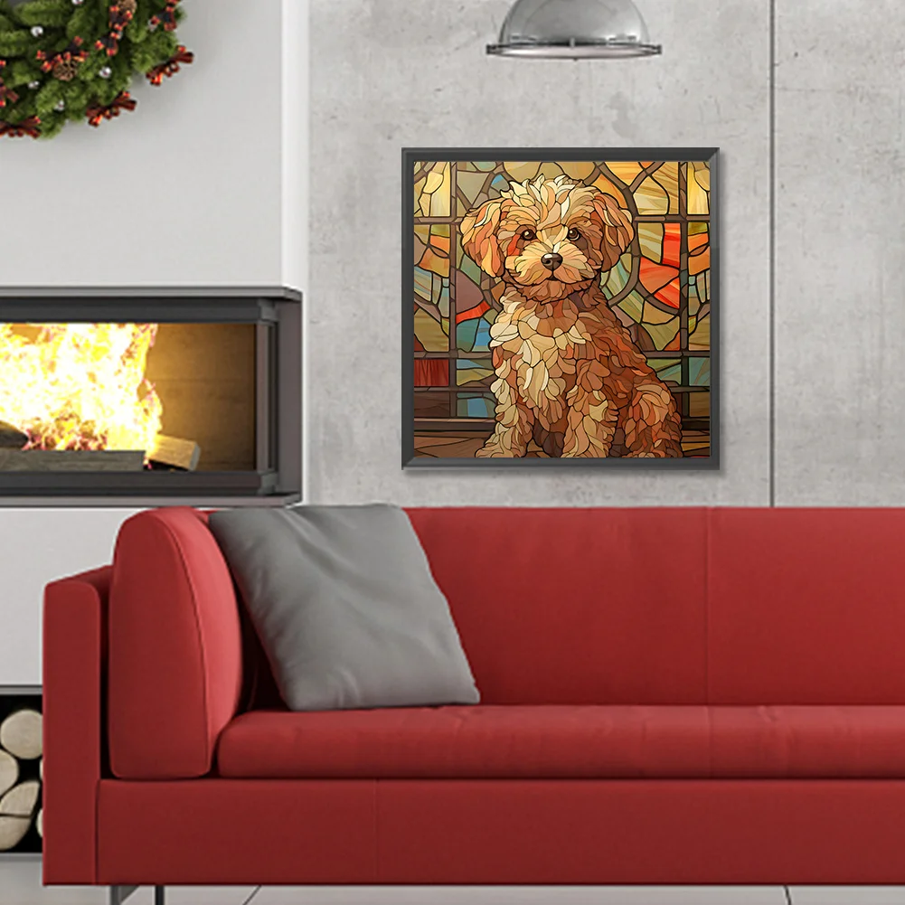 Diamond Painting - Full Round Drill - Stained Glass Puppy(Canvas|30*30cm)