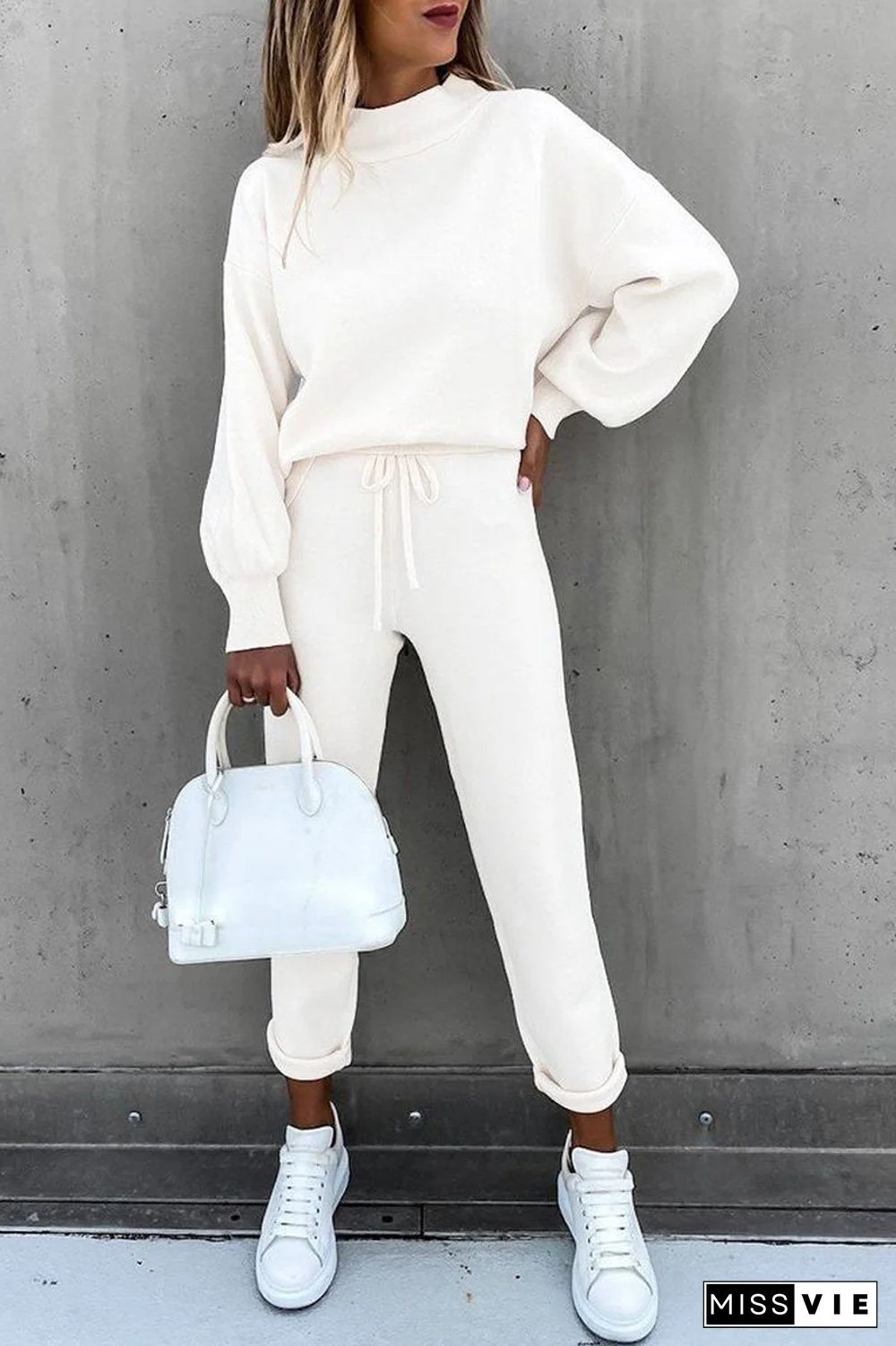 Solid Drawstring Waist Two Pieces Sets