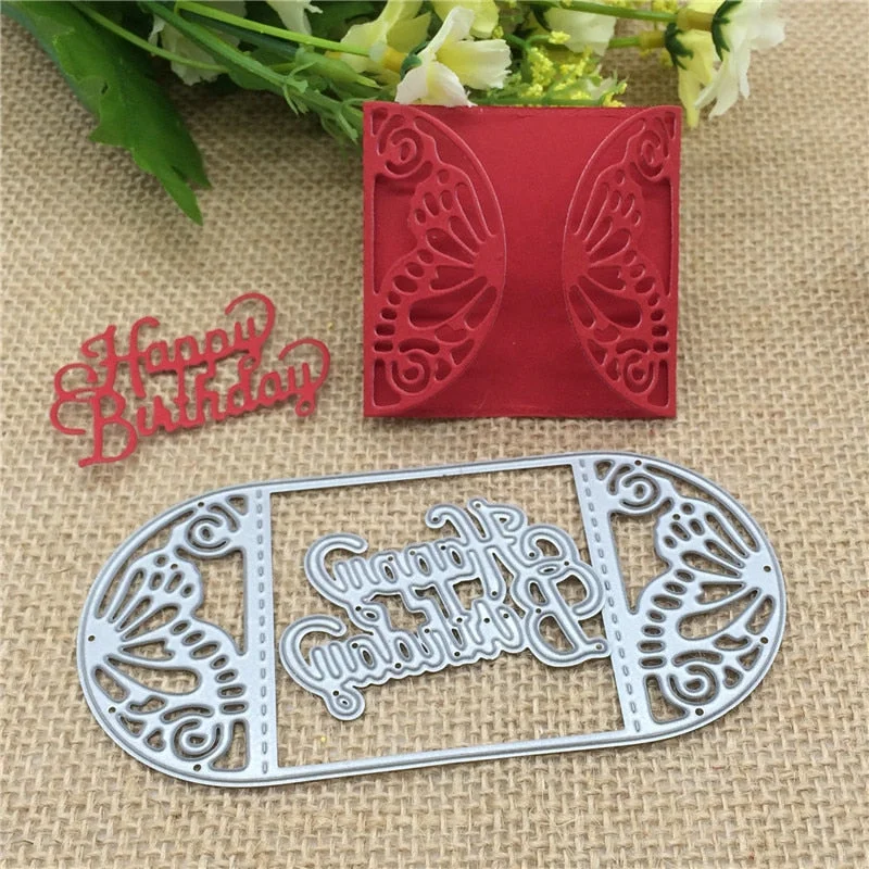 Butterfly card frame happy  birthday Metal Cutting Dies Stencil Scrapbooking Photo Album Card Paper Embossing Craft DIY