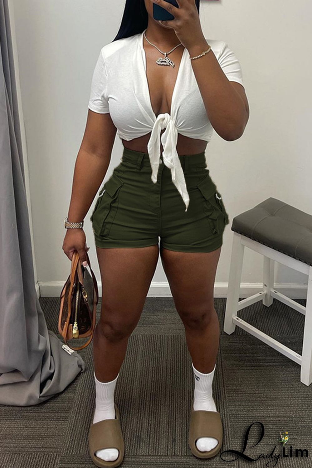 Pink Fashion Casual Solid Patchwork Regular High Waist Shorts