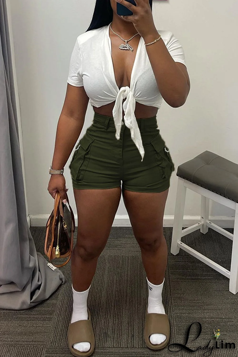 Pink Fashion Casual Solid Patchwork Regular High Waist Shorts