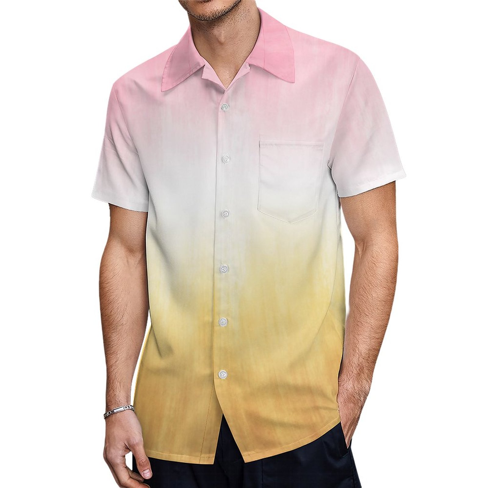 Pink And Yellow Painting Brush Strokes Modern Art Hawaiian Shirt Mens Button Down Tropical Hawaii Beach Shirts