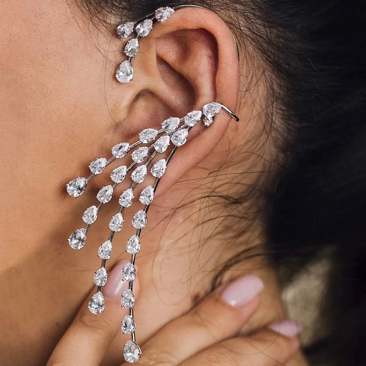 Fashion Silver Shiny Multi-Layer Adjustable Clip Earrings