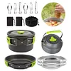 Camping Cookware Mess Kit Serves for 2-3 Person for Hiking Picnic (Green)