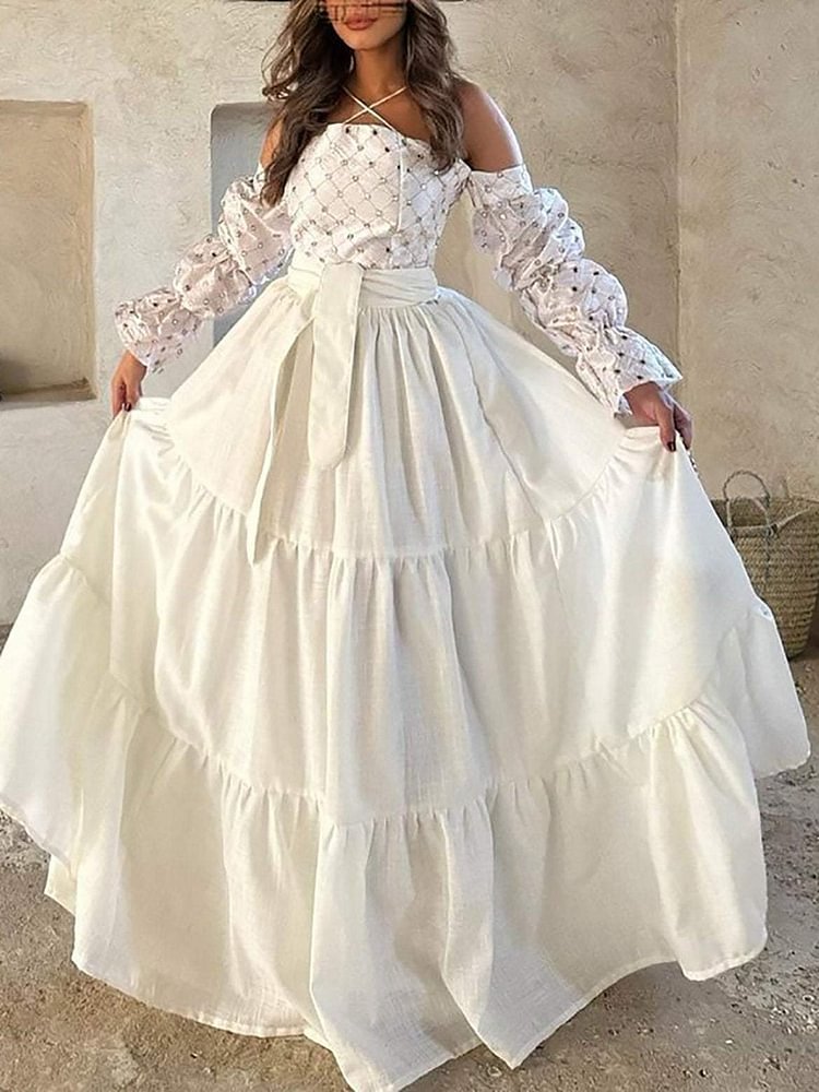 Spotted Print Halter Strapless High Waist Dress