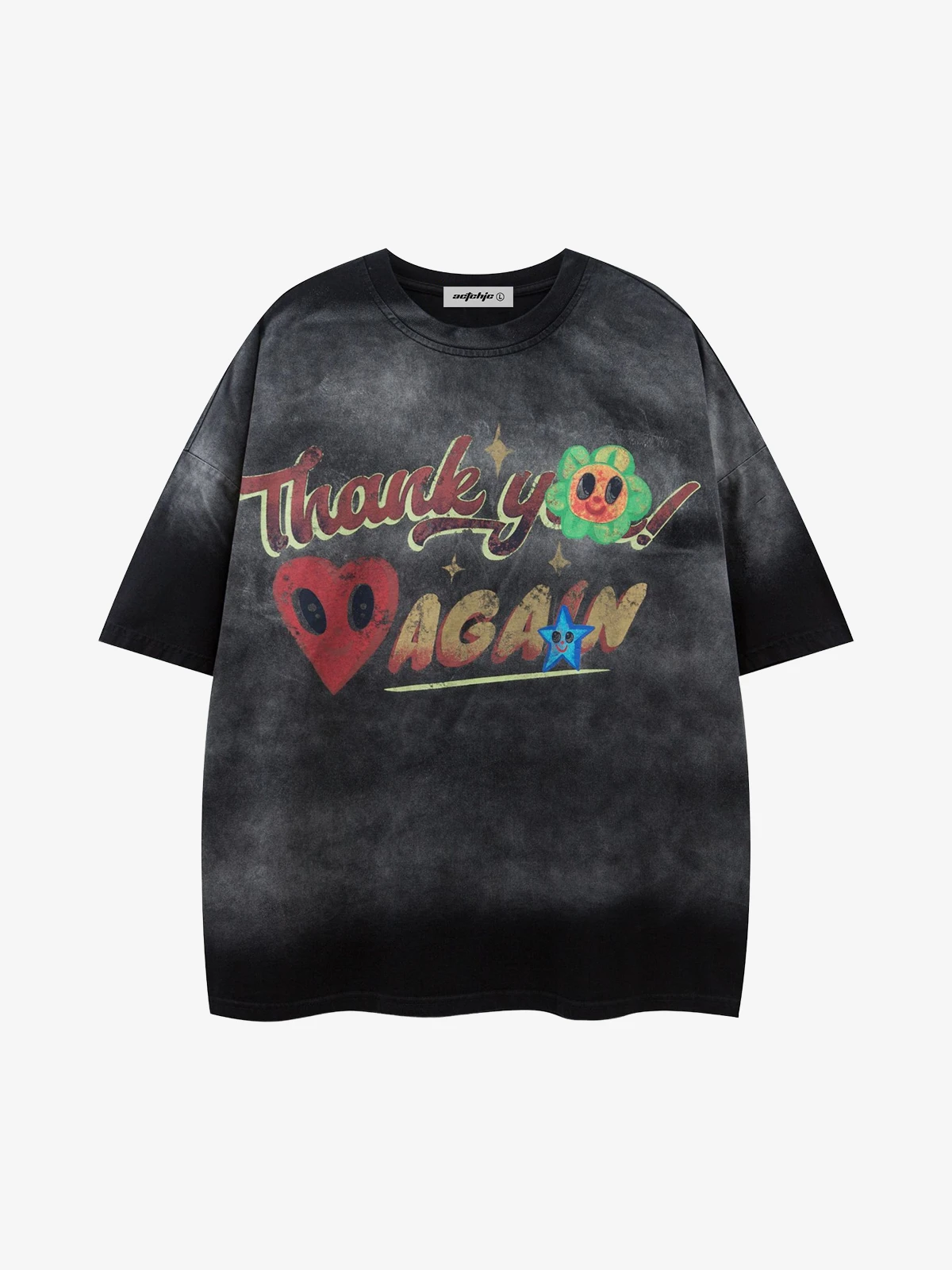 Black Act Chic Washed Letter Graffiti Print Tee Front
