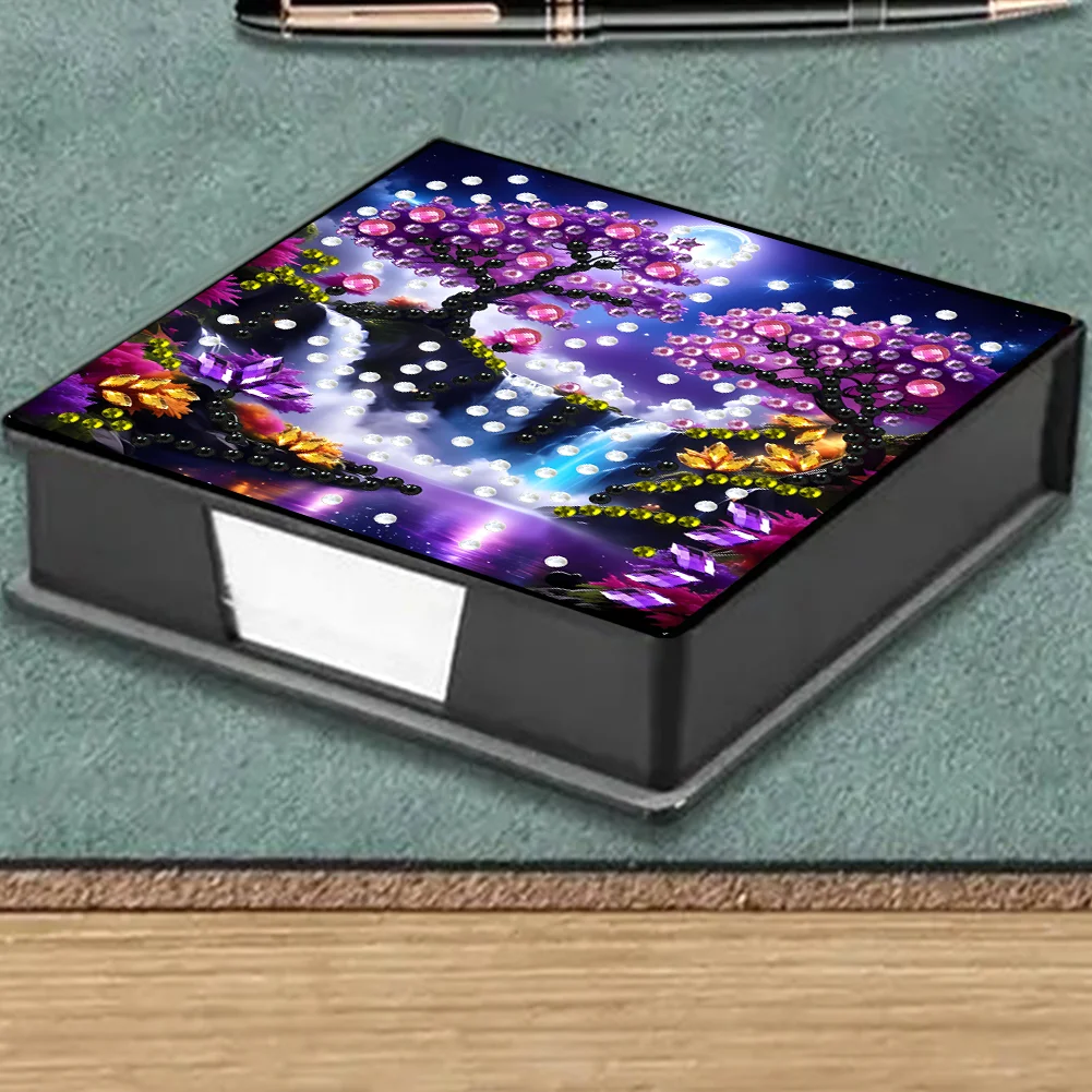 PU Tree Diamond Painting Notecard Box with Papers for DIY Art Craft