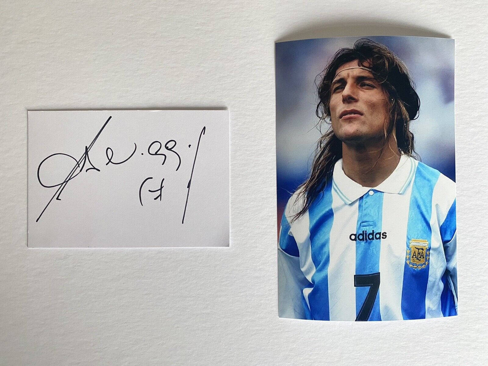 Claudio Caniggia Hand Signed White Card + 6x4 Argentina Photo Poster painting, Ready To Frame