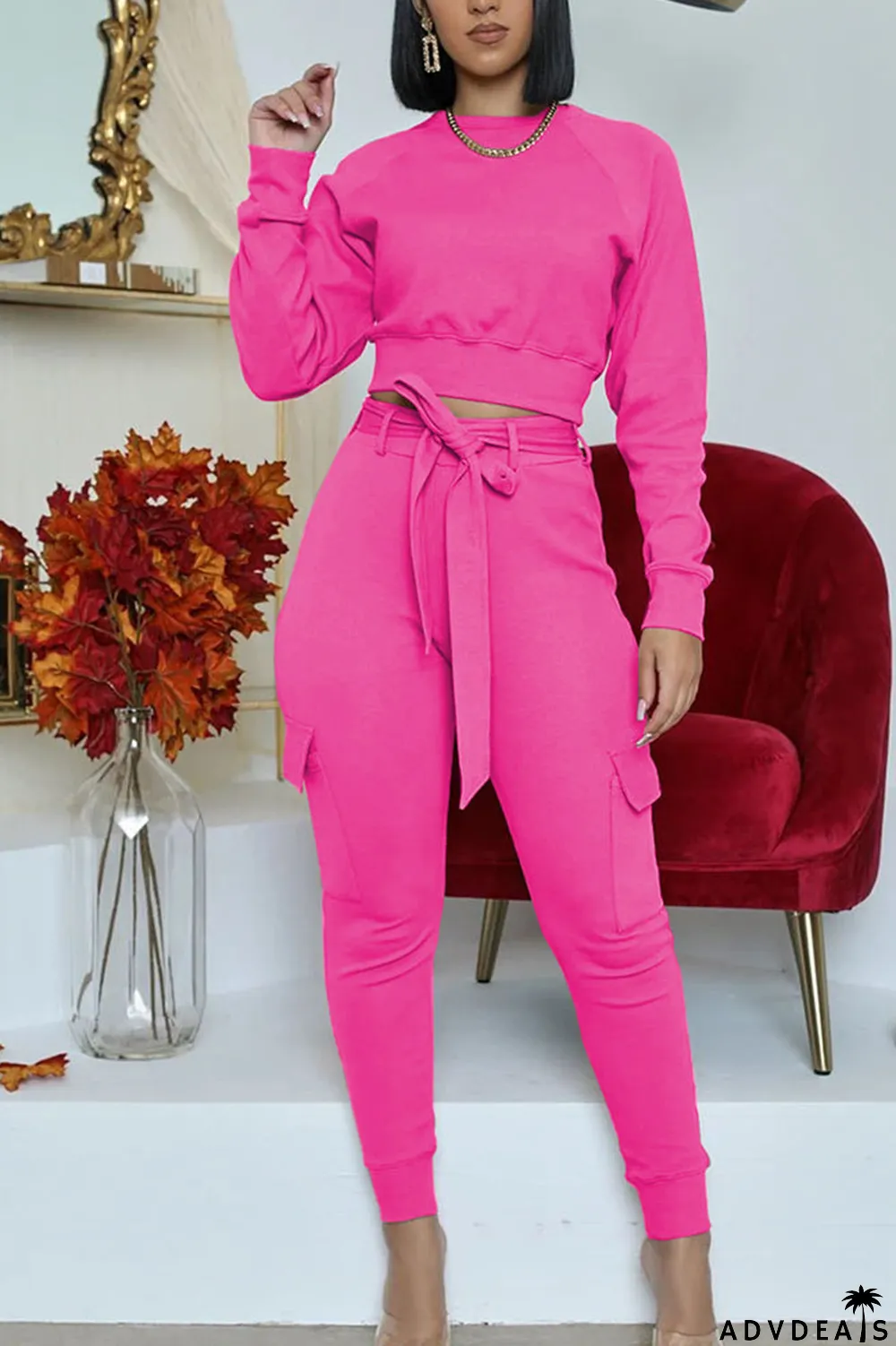 Blue Street Polyester Solid Split Joint O Neck Long Sleeve Regular Sleeve Short Two Pieces