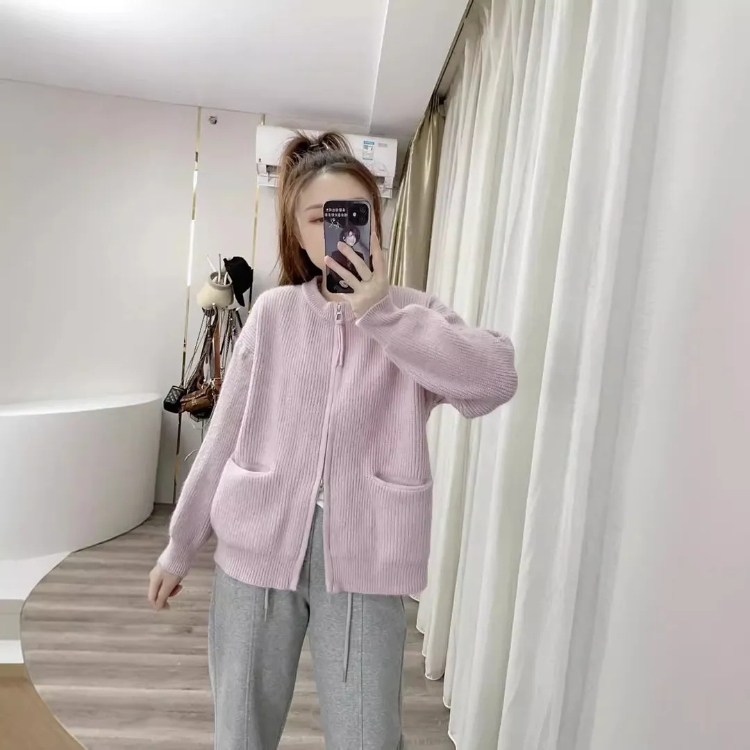 Churchf Color Lazy Wind Double-Headed Zipper Soft Waxy Sweater Autumn New Women's High-Level Versatile Knit Cardigan