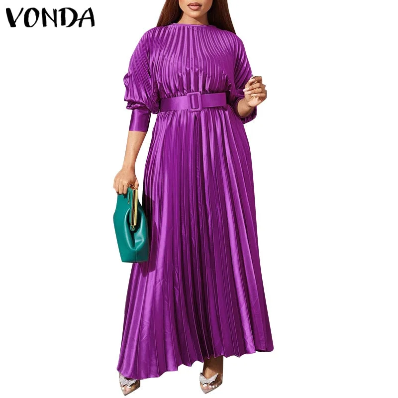 Women Maxi Long Dress 2022 VONDA Vintage Long Sleeve Evening Party Dress Elegant Office Shirt Dresses Casual Vestidos Oversized