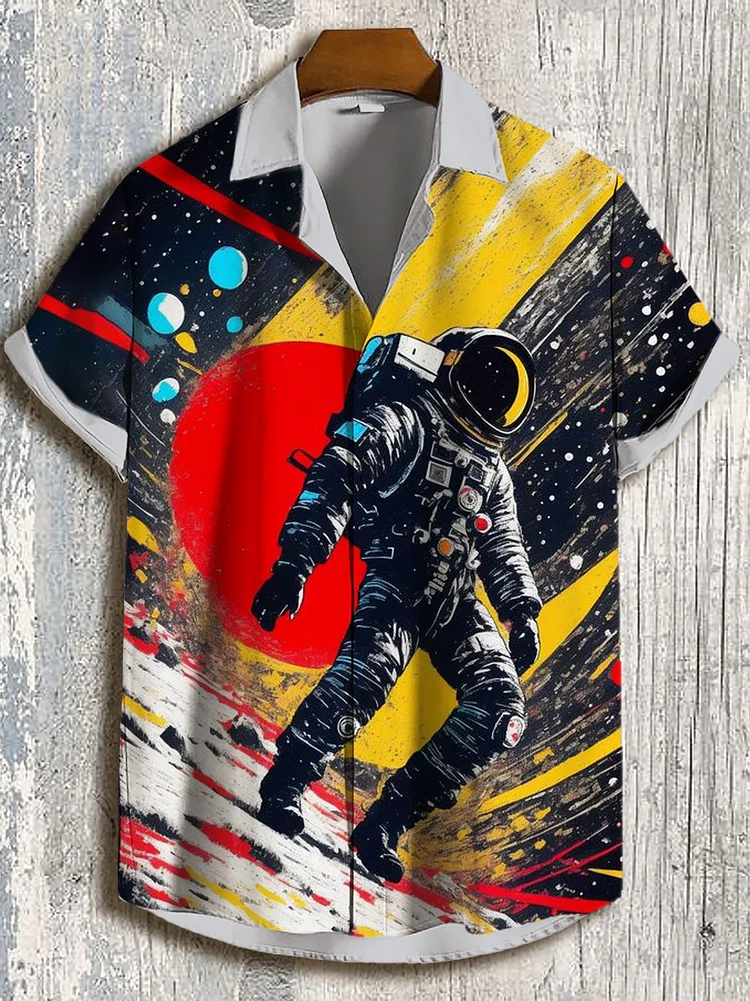 Men's Space Astronaut Graffiti Art Print Casual Shirt