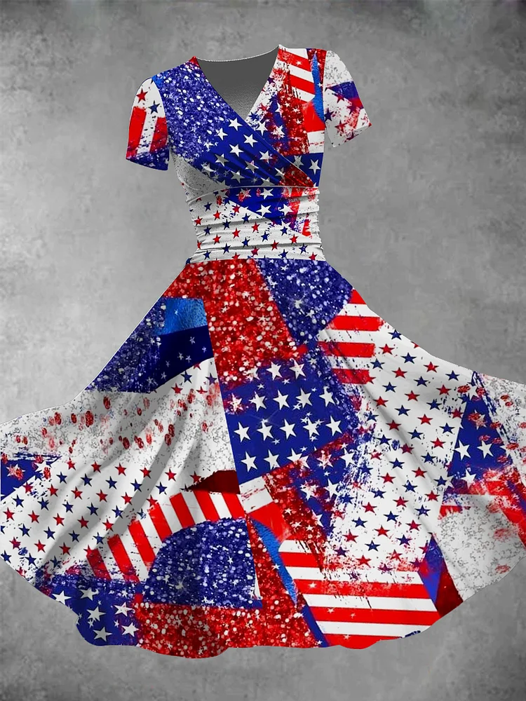 Women's Independence Day Flag Element Splicing Print Maxi Dress