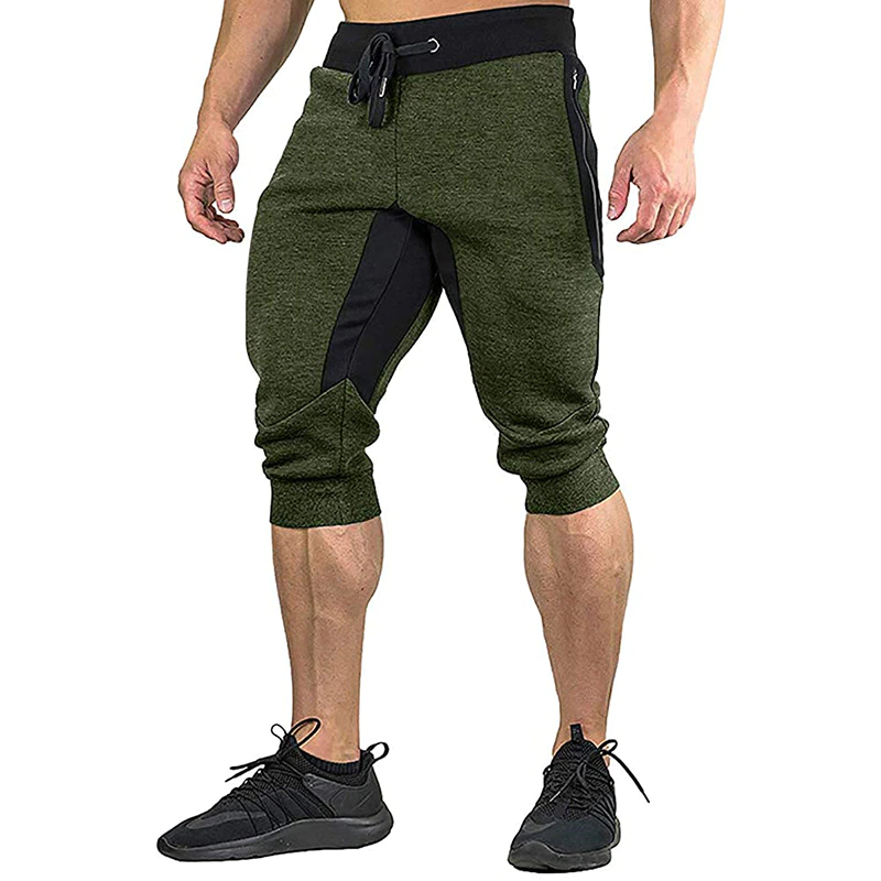 Men's  3/4 Length Cotton Summer Sweatpants Zipper Pockets Drawstring Gym Training Workout Shorts