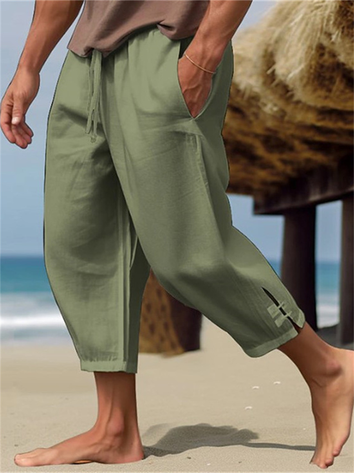 Men's Linen Summer Pants Beach Pants Solid Color Leg Openings Casual Vacation Pants