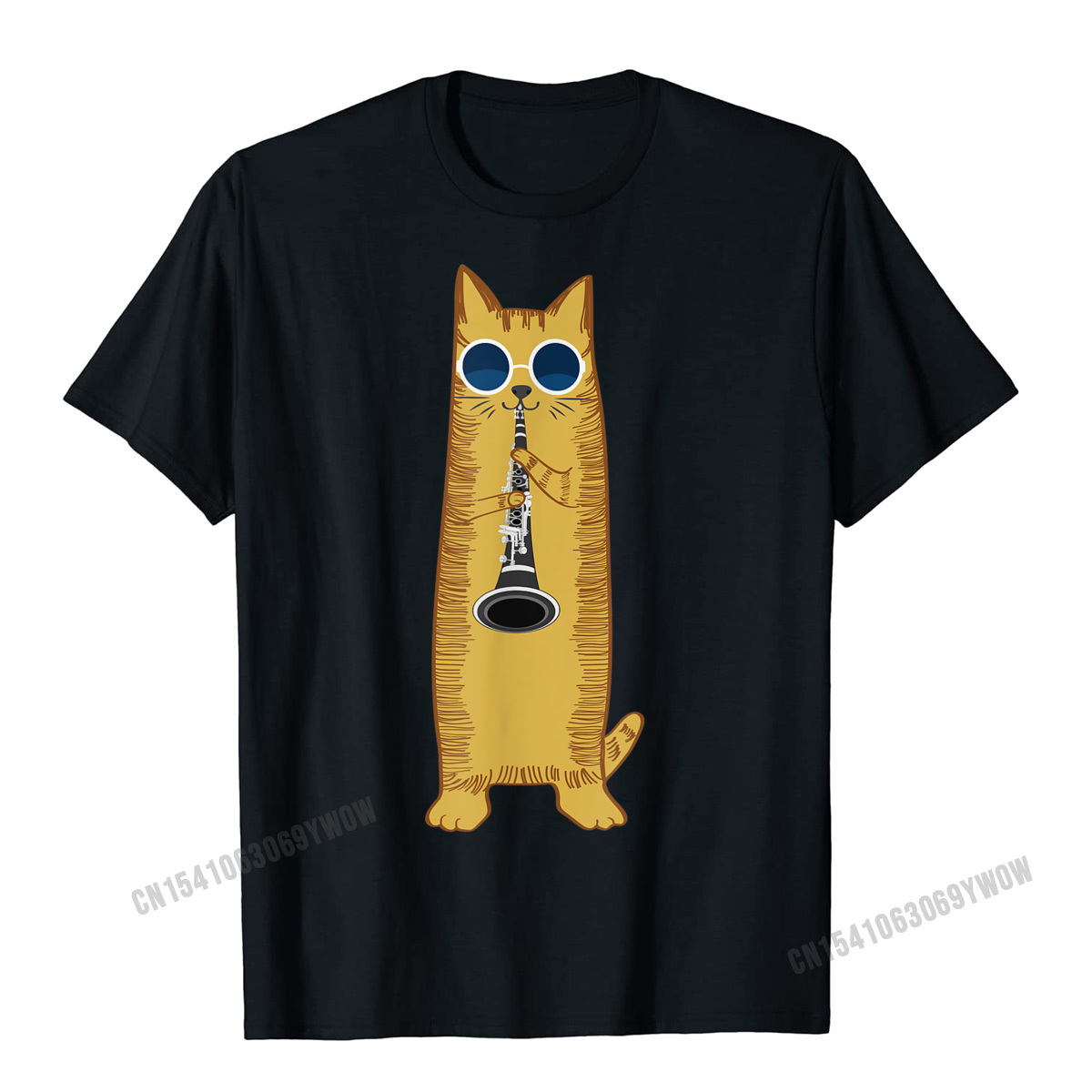 Cotton Tshirt Cool Cat Playing The Clarinet Design Hippy Hipster Kitty T-Shirt Cute Young Tshirts Harajuku Cotton Tops & Tees Classic t -shirt Tee