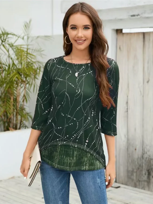 Women's Polka Dot Printed Graphic Solid Color Scoop Neck Long Sleeve Top