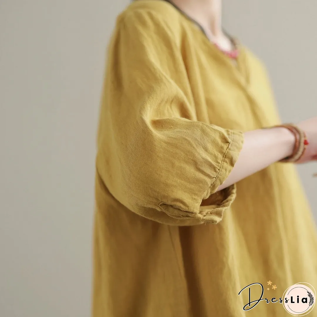 Loose Summer Solid Color Minimalist Casual V-Neck Tops