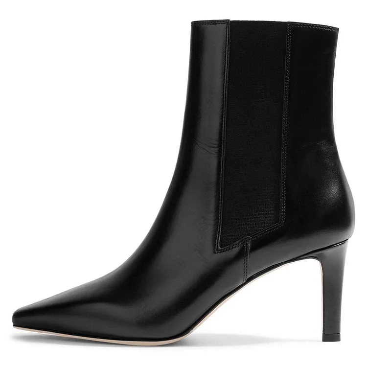 Black Chelsea Boots Stiletto Heel Low Heel Ankle Boots |FSJ Shoes