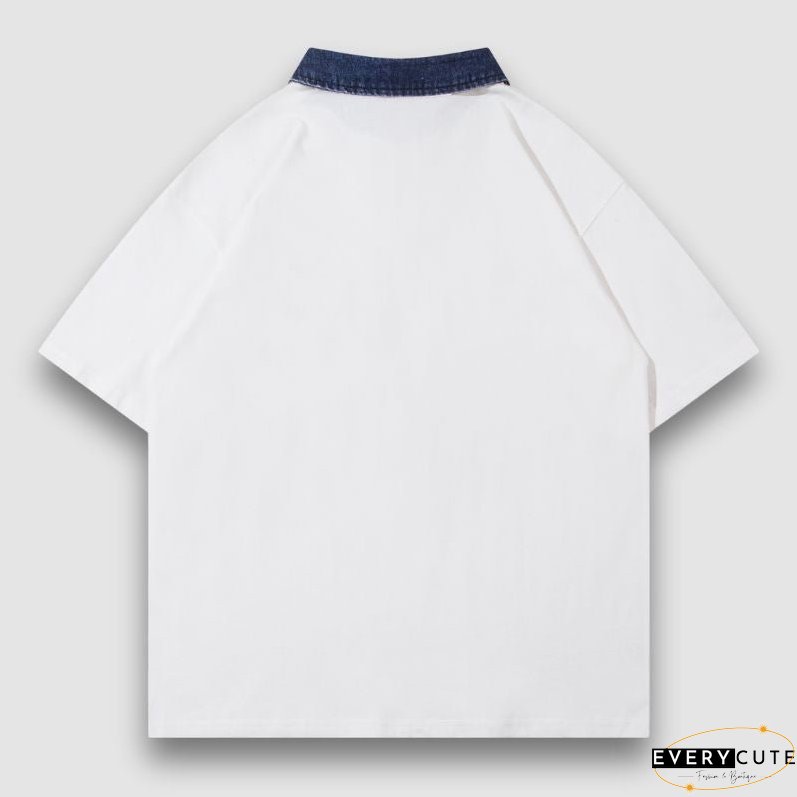 Spider Denim Patch Embroidered Lapel Tee