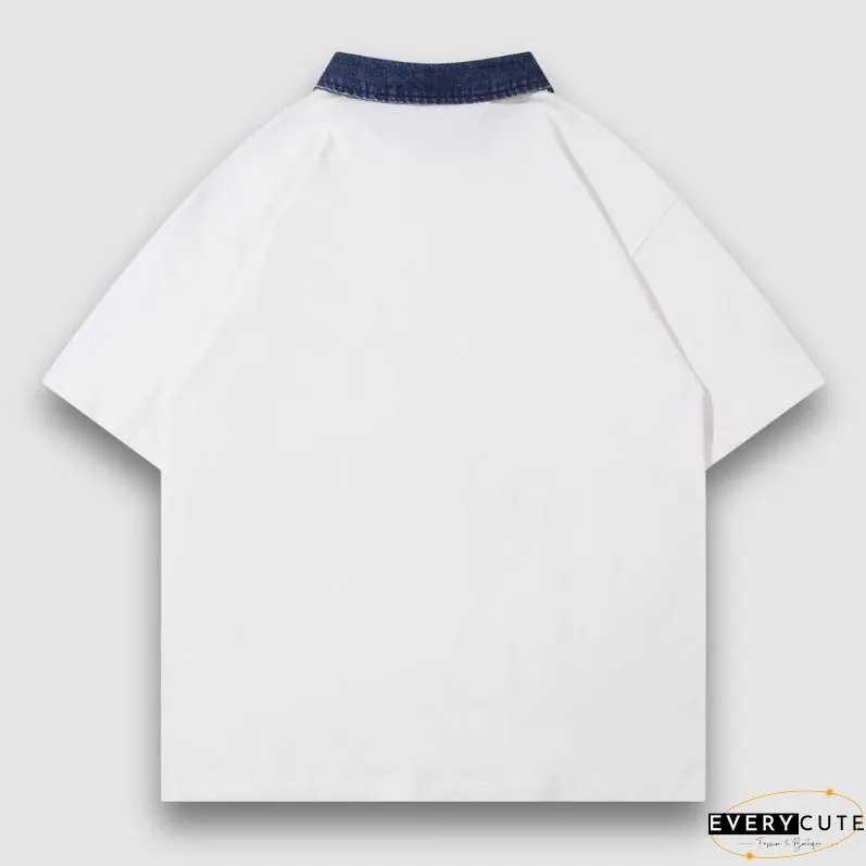 Spider Denim Patch Embroidered Lapel Tee