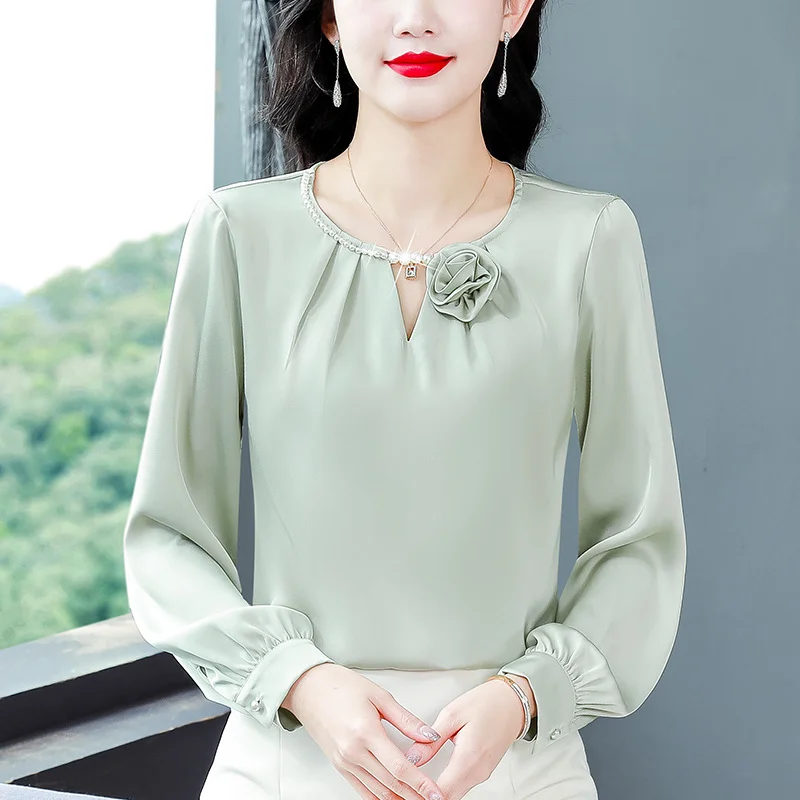 Woherb Woherb Satin Shirt Female Spring New Gentle Foreign Style Pearl Hanging Feeling Foreign Style Jacket-Outfit Ideas