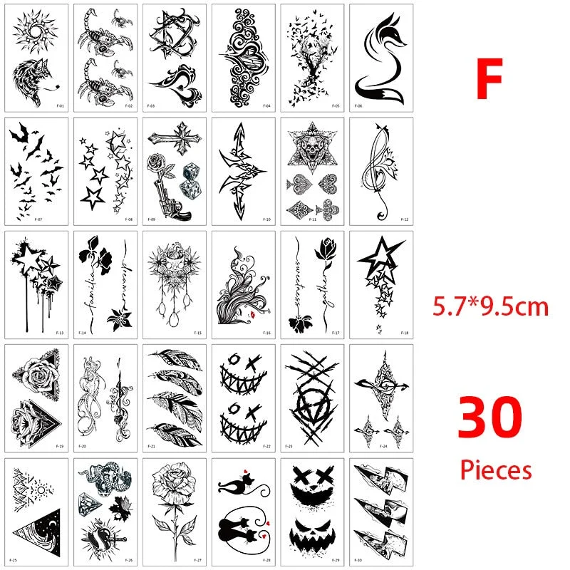 Tattoo Sticker set English sentence brave breathin kiss here Tatoo Temporary Flash Tatto Fake Cool stuff for Men Women 56 Pcs