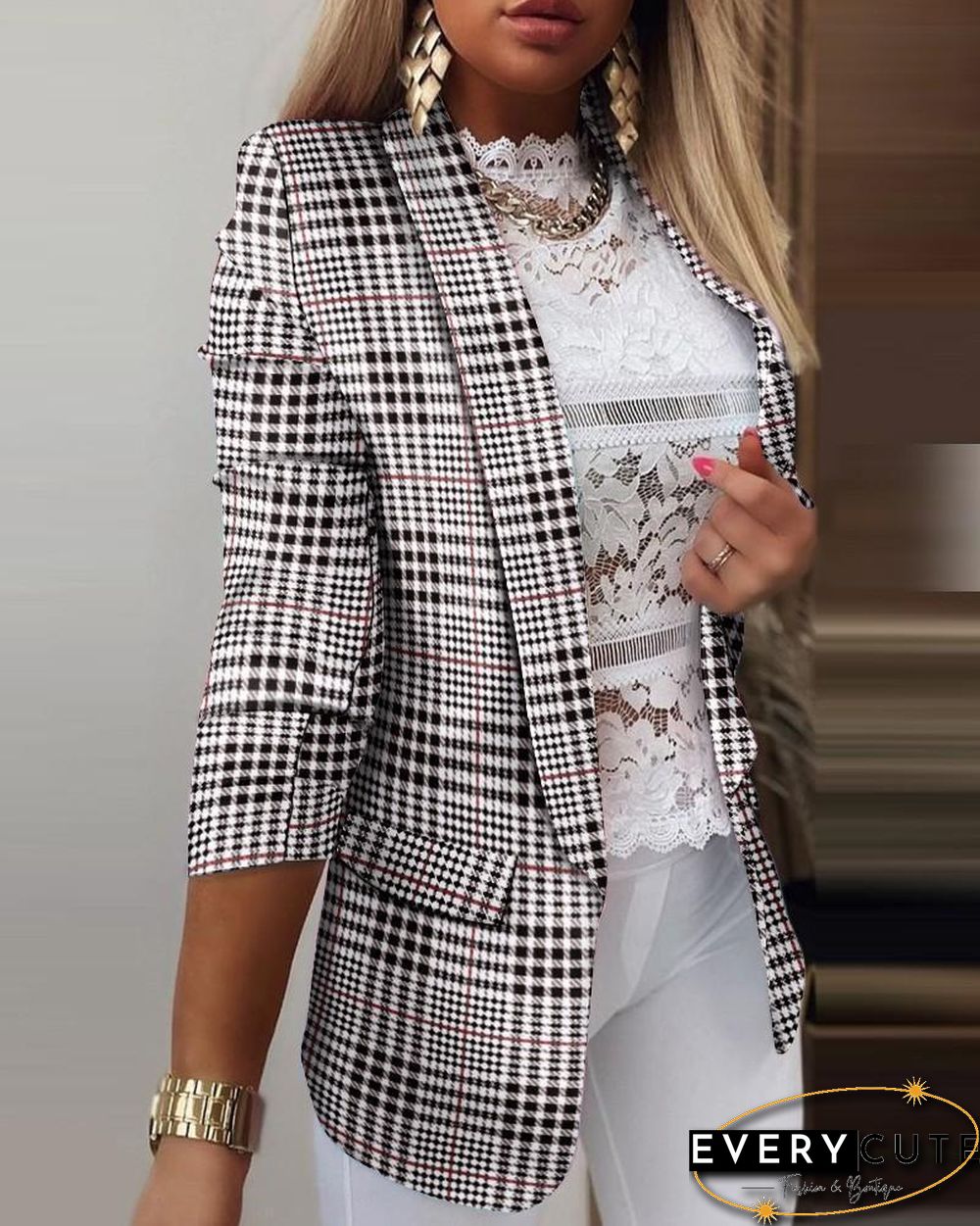 Fashion Color Block Plain Slim Suit Coat