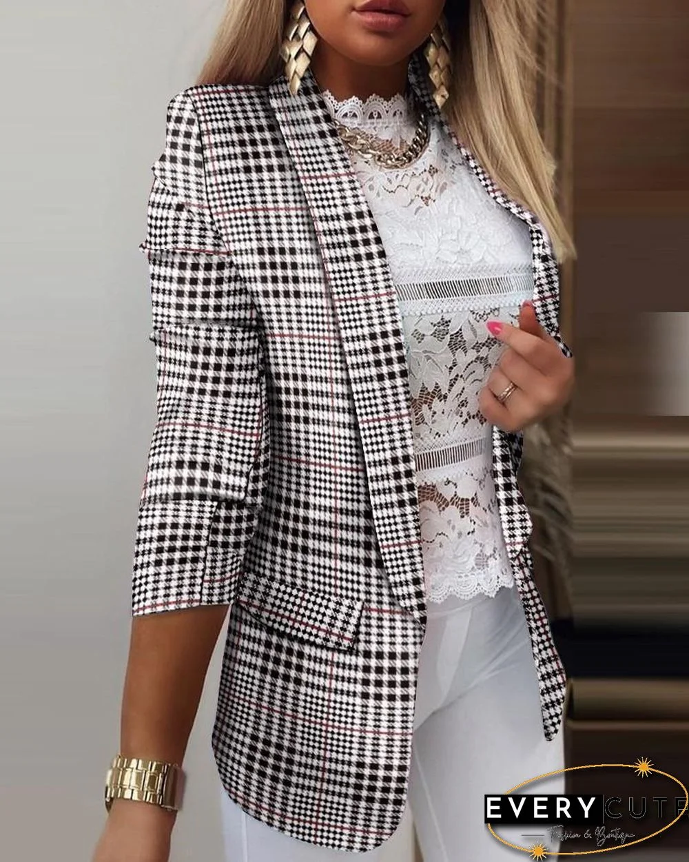 Fashion Color Block Plain Slim Suit Coat