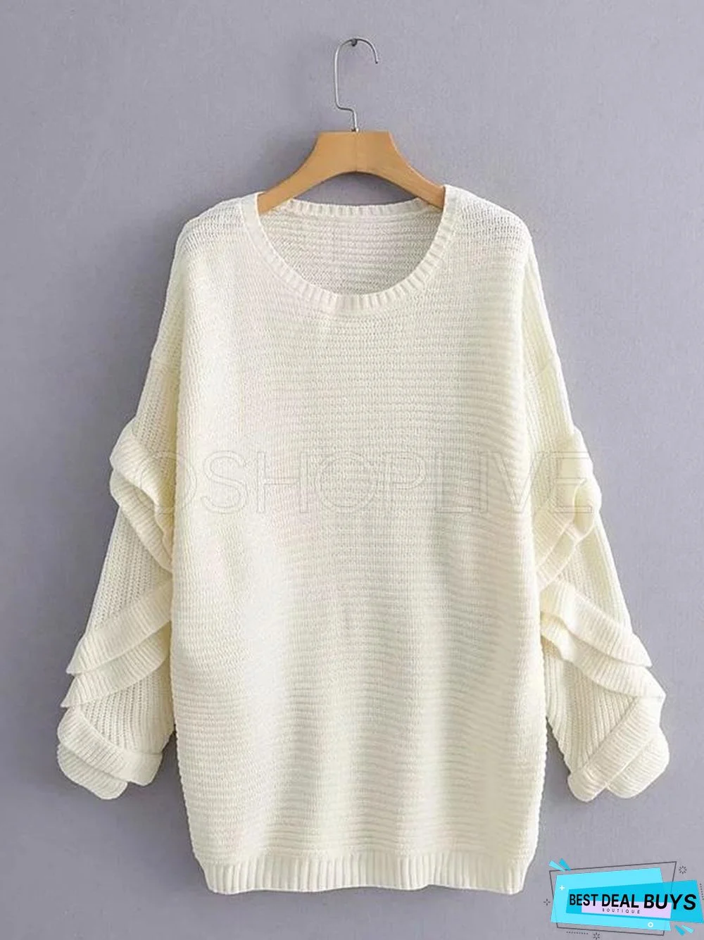 Loose Solid Falbala Knitting Sweater