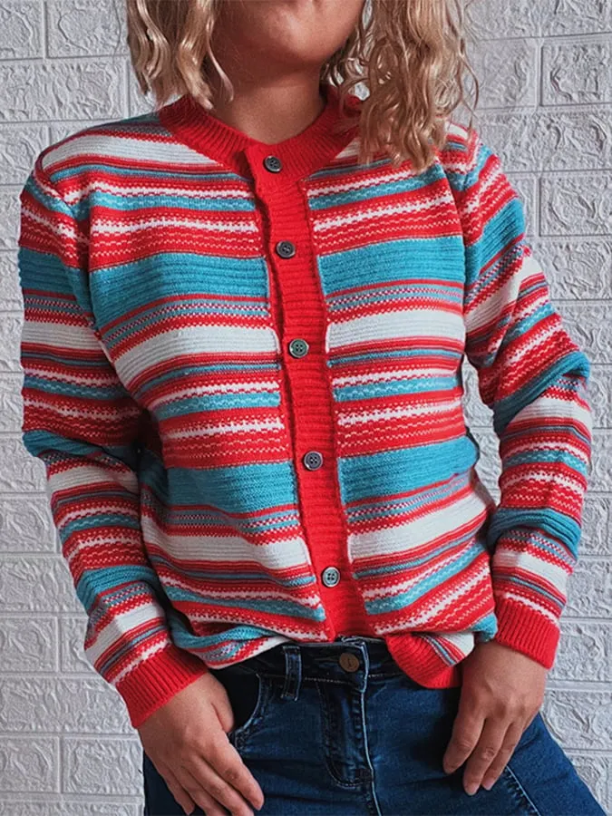 Women's Fashion Colorful Striped Button Cardigan Sweaters