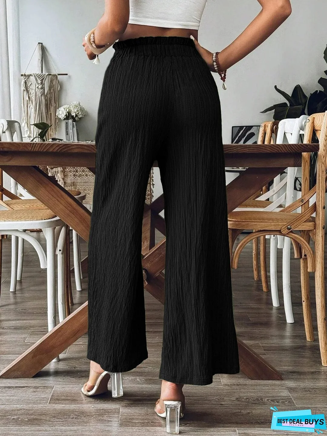 Pocketed Elastic Waist Wide Leg Pants