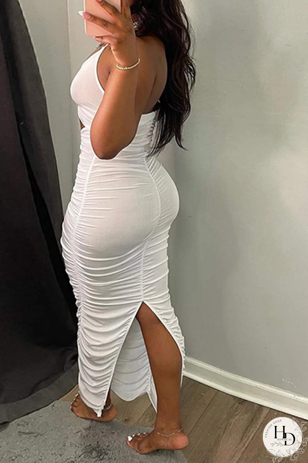 Black Sexy Solid Hollowed Out V Neck Pencil Skirt Dresses