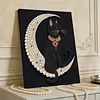 (30x40cm)DIY Pearl Painting Framed Moon Black Cat Handmade Pearl Material Art Kit Living Room Decor