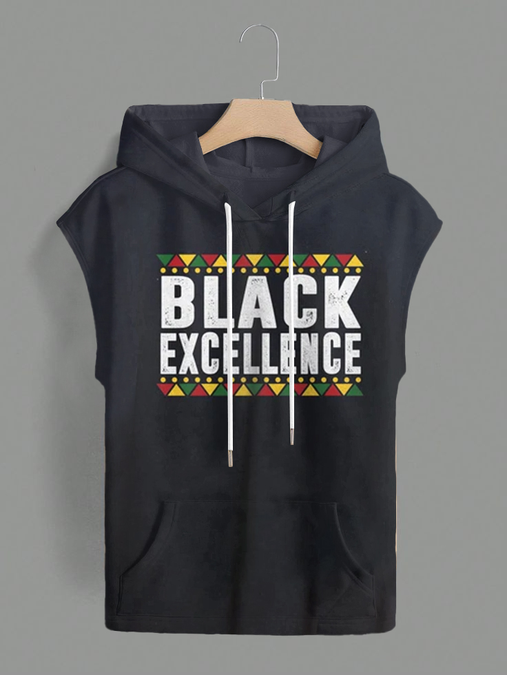 Black Excellence Pocket Drawstring Hooded Tee