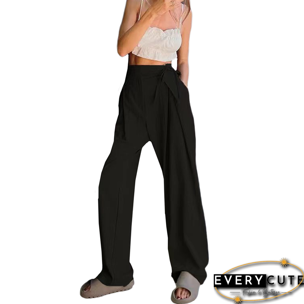 Black High Waist Pocket Wide Leg Pants