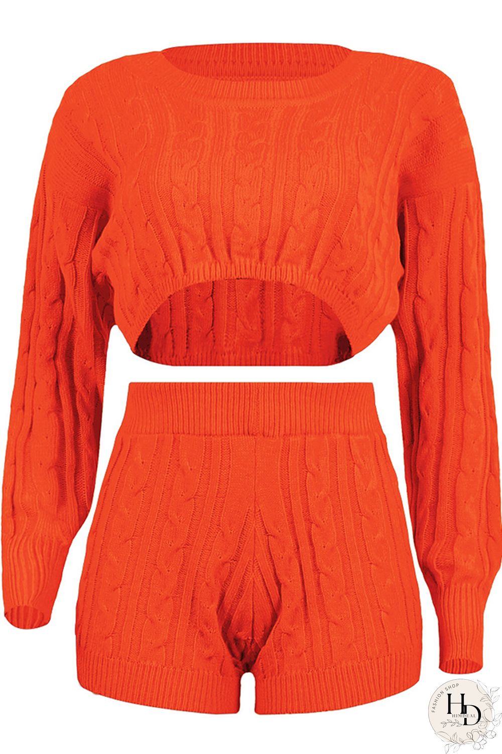 Orange Wool Europe and America Solid Two Piece Suits pencil Long Sleeve Two-Piece Short Set